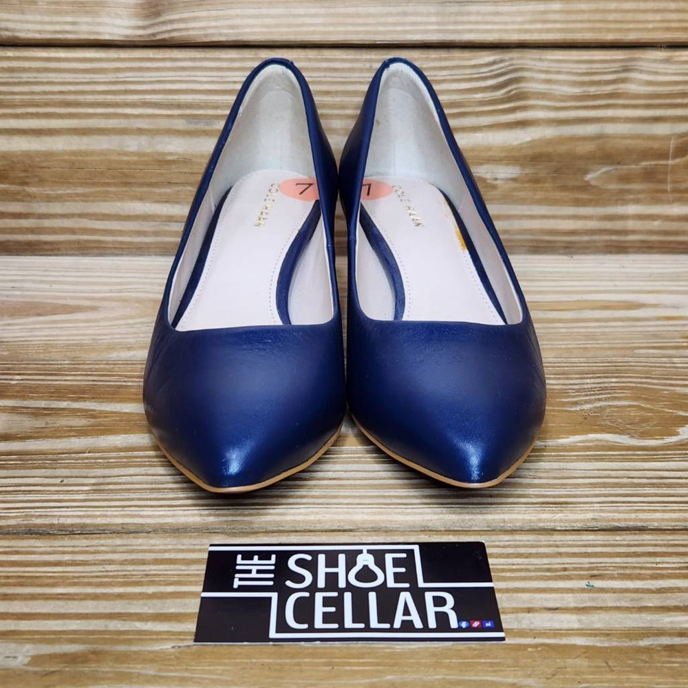 Cole Haan Womens Quincy Classic Pump Heel Blue Leather Slip On Pointed Toe 7B - Picture 3 of 9